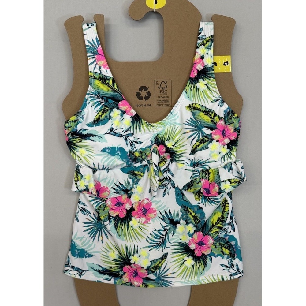 Arizona Jean Co women's off the shoulder Ruffle floral Swimsuit TOP Lg RN#82372